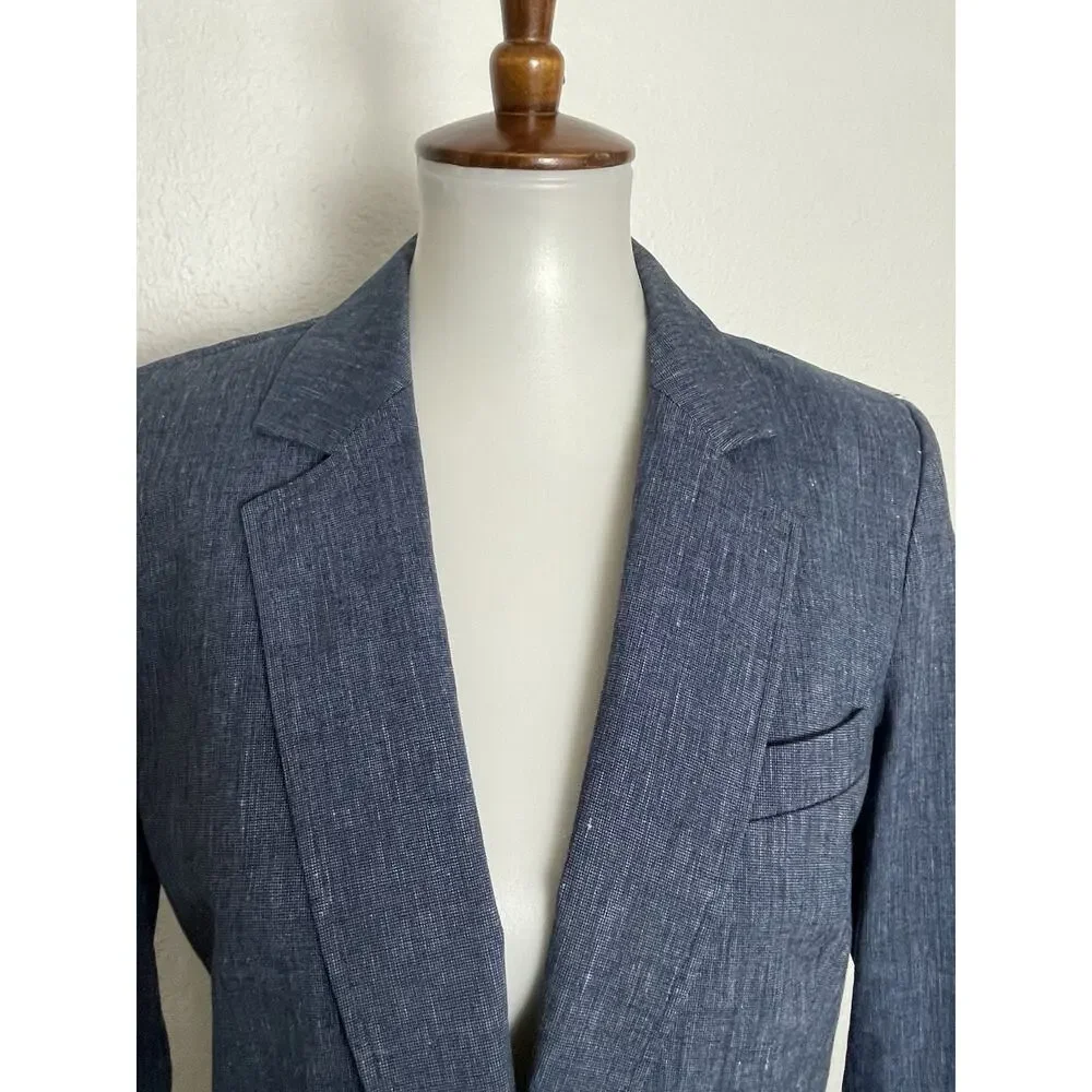 Michael Kors Blazer Chambray Single Breast Stretch Blue Fall Classic